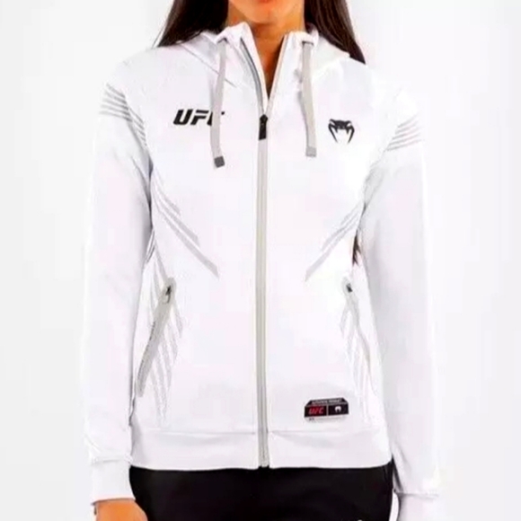 UFC Venum Authentic Fight Night Women’s Walkout Hoodie Jacket White - Picture 1 of 8